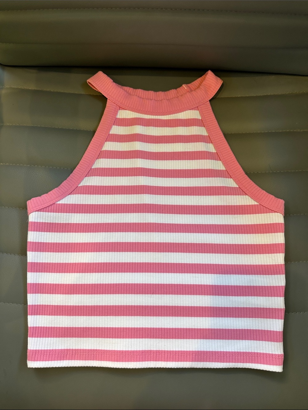 AE- Striped Pink and White Ribbed Halter Crop Top NWOT size small